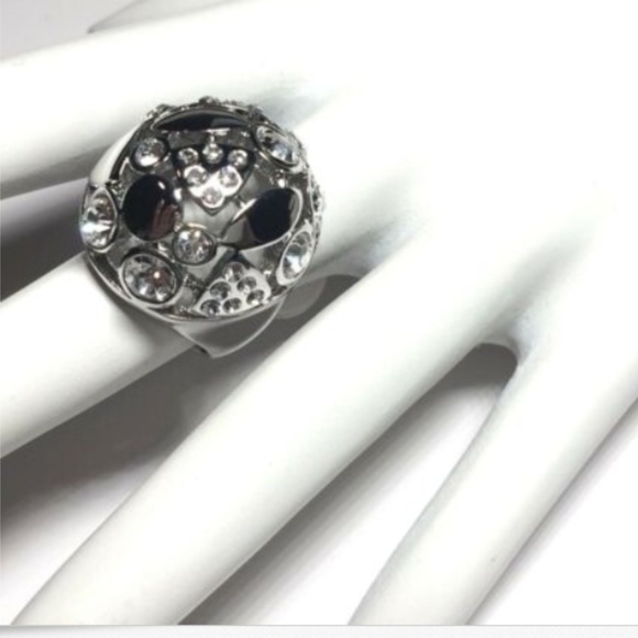 Silver Art Deco Dome Cocktail Ring Size 6 7 8 Rhodium Plated Statement Crystal - Picture 5 of 8
